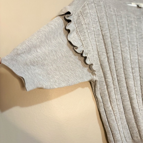 $9🎅🏼 RW&CO Lightweight Grey Knit Ruffled Drop Shoulder Short Sleeve Sweater - Picture 5 of 15